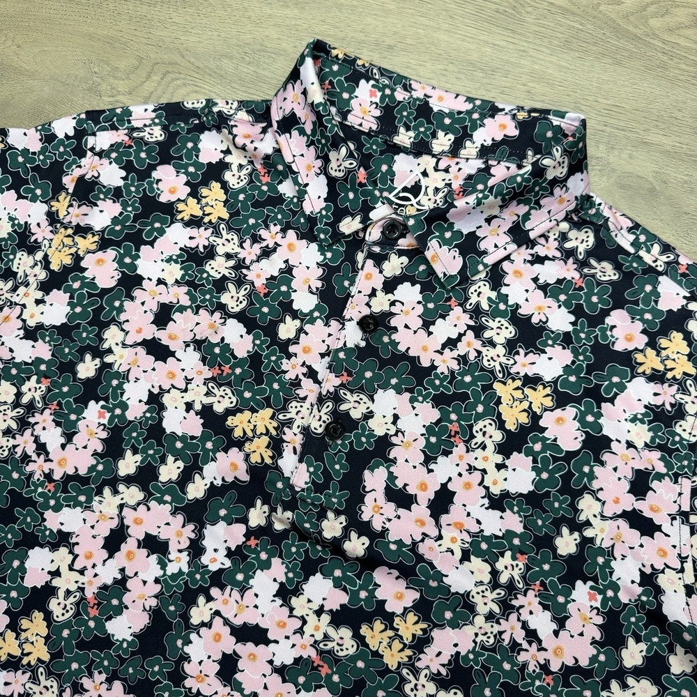 Deolax Colorful Floral AOP Golf Polo Men's Sz L Preppy Casual Golf